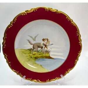 RARE Fischer & Mieg Hand Colored Hunting Dogs & Game Birds Plate